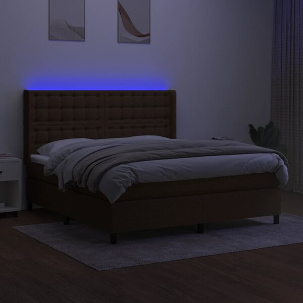 vidaXL Krevet box spring s madracem LED tamnosmeđi 180x200 cm tkanina