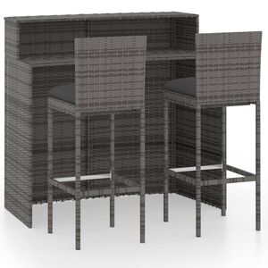 vidaXL 3-dijelni vrtni barski set s jastucima sivi