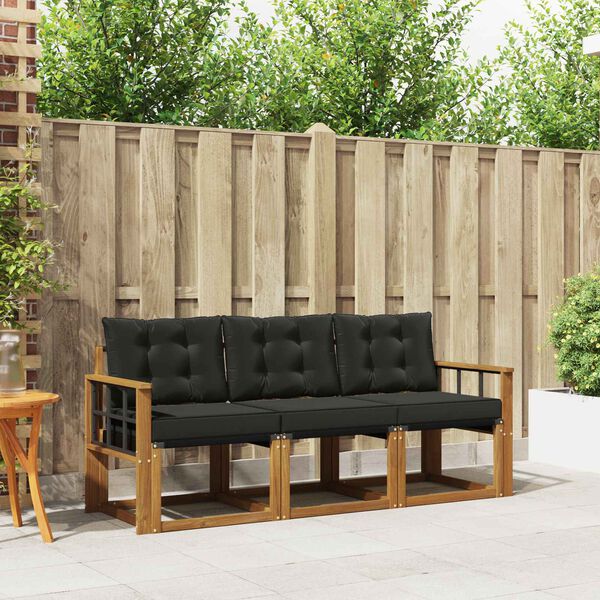 vidaXL Set vanjskih sofa s jastukom 3 pcs Prirodna i crna