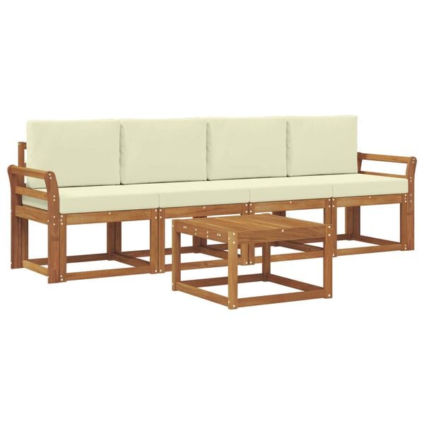 vidaXL Set vanjskih sofa 5 pcs Prirodna i krem Čvrsto drvo akacije