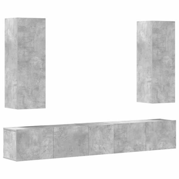 vidaXL 5-dijelni set TV ormarića siva betona konstruirano drvo