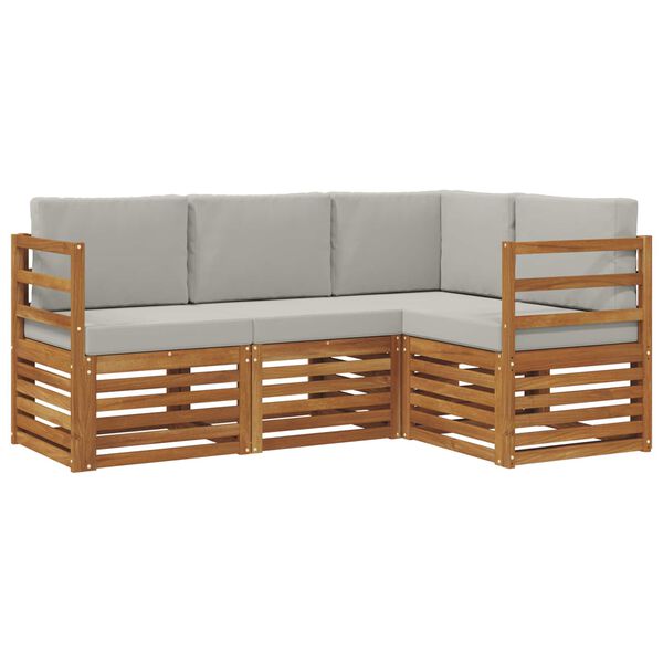 vidaXL Setovi sofa 4 pcs Prirodna i svijetlo siva Čvrsto drvo akacije