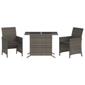 vidaXL 3-dijelni bistro set od poliratana s jastucima sivi