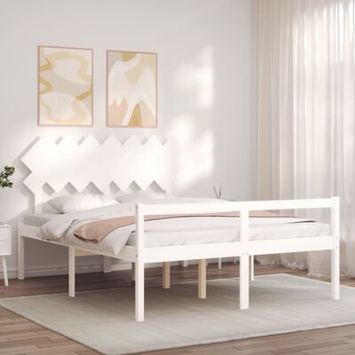 vidaXL Krevet za starije s uzglavljem bijeli 140x190 cm masivnog drva