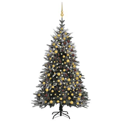 vidaXL Umjetno božićno drvce LED s kuglicama i snijegom 210 cm PVC/PE