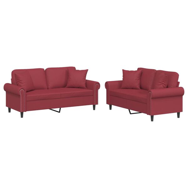 vidaXL 2-dijelni set sofa s jastucima boja vina od umjetne kože