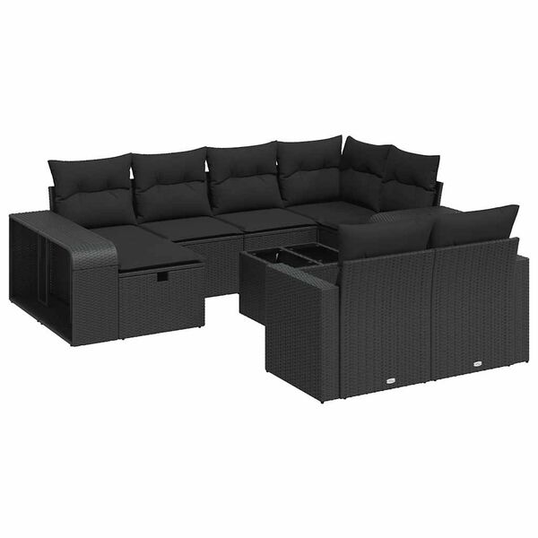 vidaXL 11-dijelni set vrtnih sofa od poliratana s jastucima crni