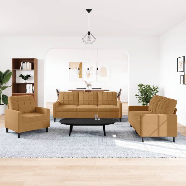 vidaXL 3-dijelni set sofa s jastucima smeđi baršunasti