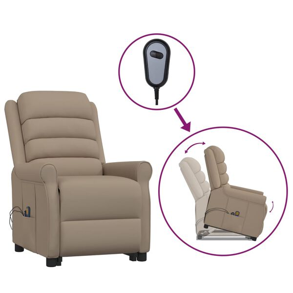 vidaXL Masažna fotelja na podizanje od umjetne kože boja cappuccina