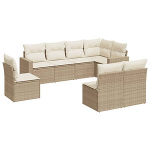 vidaXL 8-dijelni set vrtnih sofa od poliratana s jastucima bež