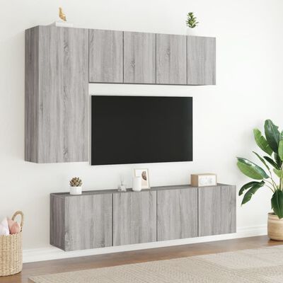 vidaXL 5-dijelni zidni TV elementi siva boja hrasta konstruirano drvo