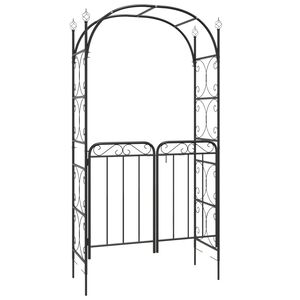 vidaXL Vrtni luk s vratima crni 108 x 45 x 235 cm čelični