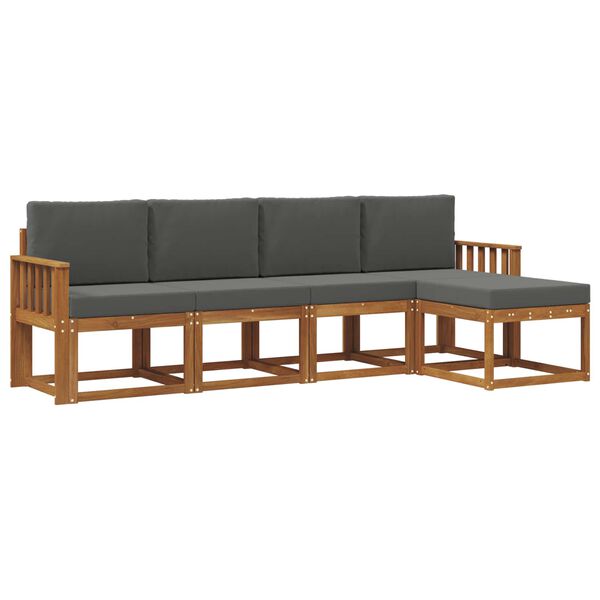 vidaXL Set vanjskih sofa 5 pcs Prirodna i antracit Čvrsto drvo akacije