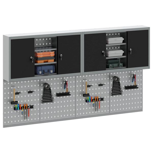 vidaXL Set ormara za alate 6 pcs Crna Čelik s prahom premazan