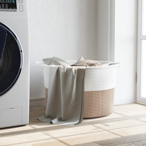 vidaXL Košara za rublje smeđe-bijela Ø 55 x 36 cm pamučna