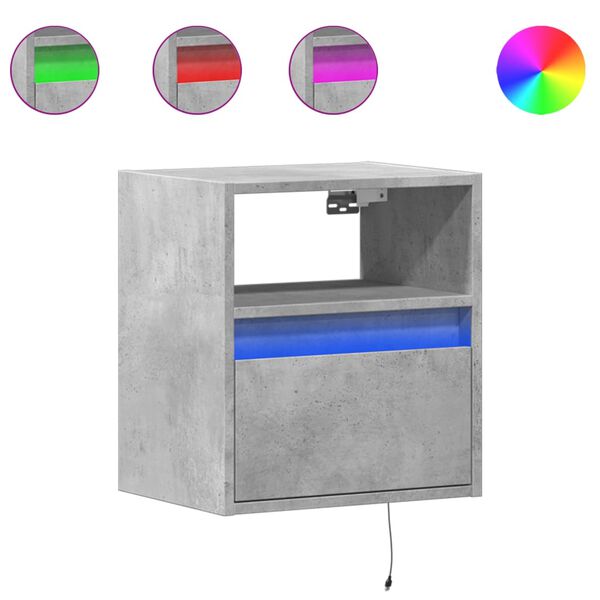 vidaXL Zidni noćni ormarići s LED svjetlima 2 kom siva boja betona