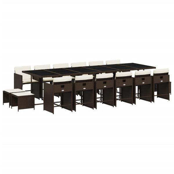 vidaXL 17-dijelni vrtni blagovaonski set s jastucima poliratan smeđi