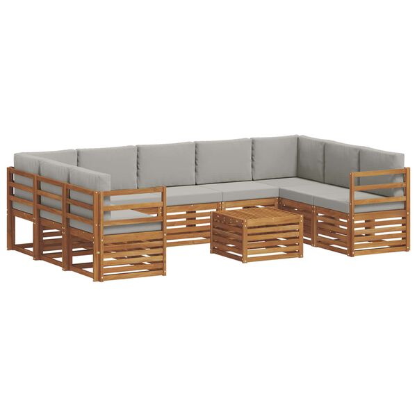 vidaXL Setovi sofa 10 pcs Prirodna i svijetlo siva Čvrsto drvo akacije