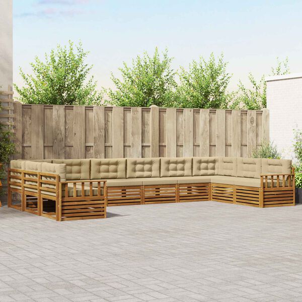 vidaXL Setovi sofa 10 pcs Prirodna i bež Čvrsto drvo akacije