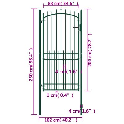 vidaXL Vrata za ogradu sa šiljcima čelična 100 x 200 cm zelena