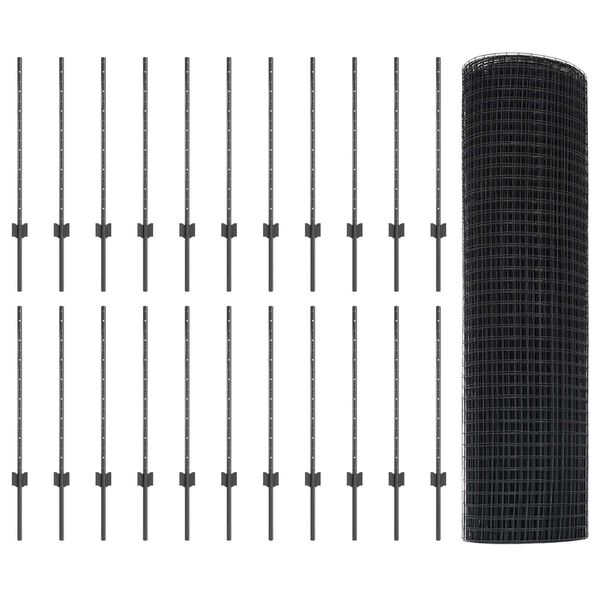 vidaXL Ograda s postovima Siva 0,8 x 50 m Čelik i PVC