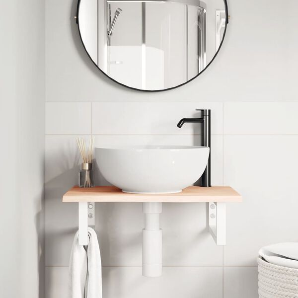 vidaXL Zidna polica za umivaonik od čelika i masivne hrastovine