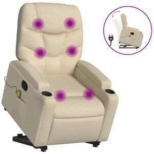 vidaXL Masažni naslonjač na podizanje od tkanine krem