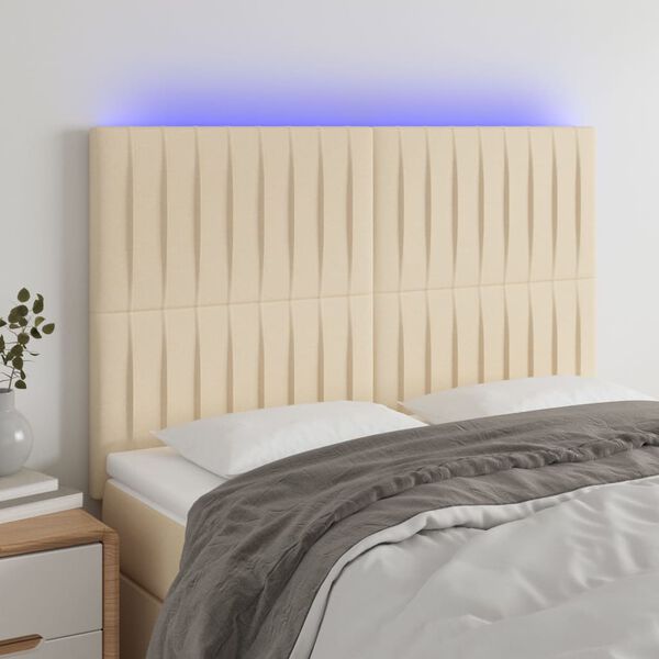 vidaXL LED uzglavlje krem 144x5x118/128 cm od tkanine