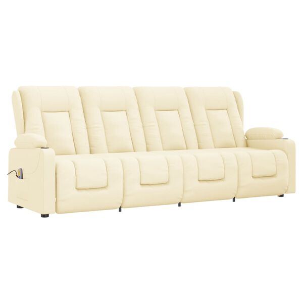 vidaXL Masažni četverosjed od umjetne kože s držačima čaša krem