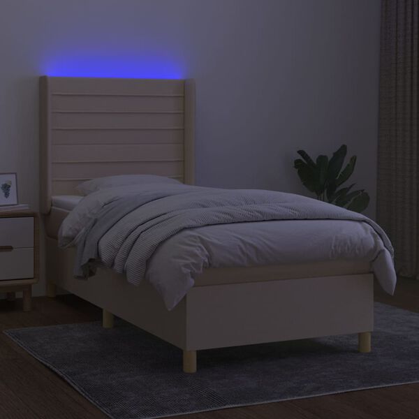 vidaXL Krevet box spring s madracem LED krem 90x200 cm od tkanine