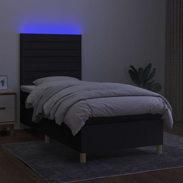vidaXL Krevet box spring s madracem LED crni 90x190 cm od tkanine