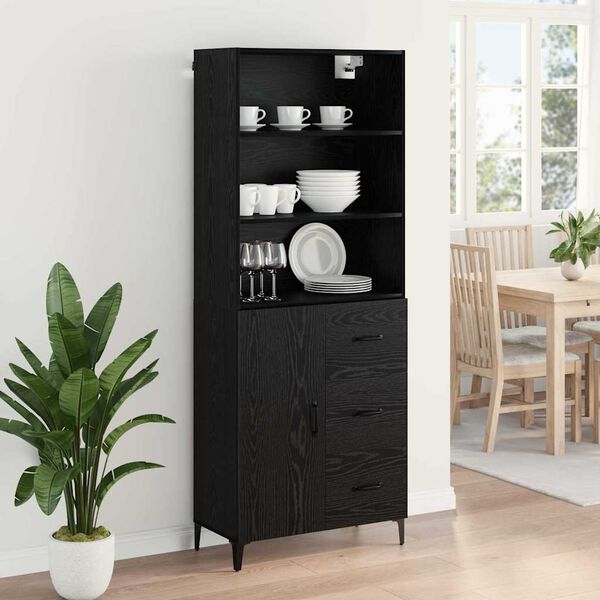 vidaXL Highboard Crni hrast 69,5 x 34 x 180 cm Konstruirano drvo