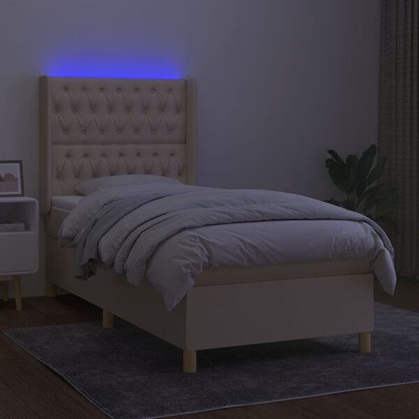 vidaXL Krevet box spring s madracem LED krem 90x200 cm od tkanine