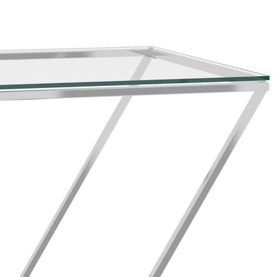 vidaXL Bočni stolić srebrni 90 x 40 x 75 cm nehrđajući čelik i staklo