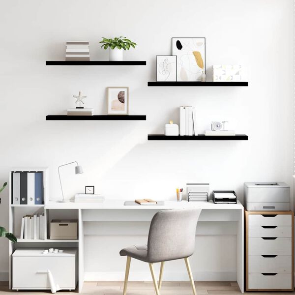 vidaXL Plutajuće zidne police 4 kom sjajne crne 90 x 23,5 x 3,8 cm MDF