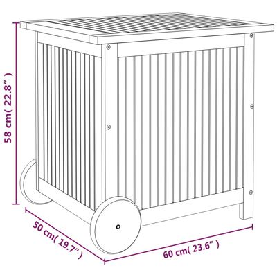 vidaXL Vrtna kutija za pohranu s kotačima 60x50x58 cm od drva bagrema