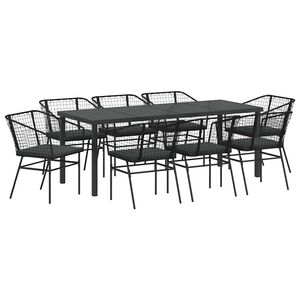 vidaXL Vrtni set za objed 9 pcs Crna poliratan