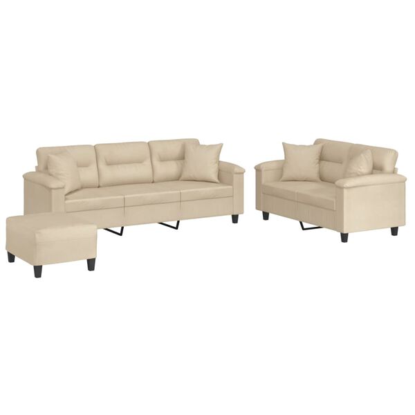 vidaXL 3-dijelni set sofa s jastucima krem od mikrovlakana