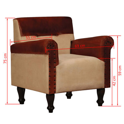 vidaXL Fotelja od prave kože i tkanine smeđe bež