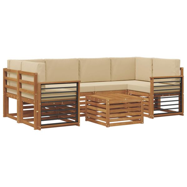 vidaXL Set vanjskih sofa 7 pcs Prirodna i bež Čvrsto drvo akacije