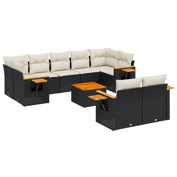vidaXL 10-dijelni set vrtnih sofa s jastucima crni od poliratana