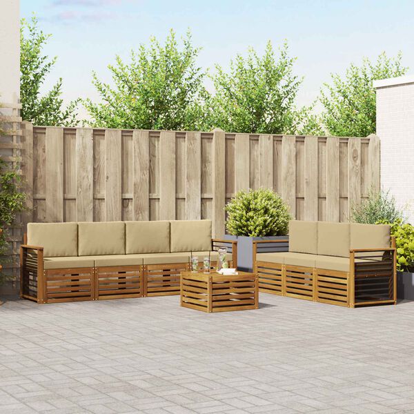 vidaXL Setovi sofa s jastukom 8 pcs Prirodna i bež Čvrsto drvo akacije