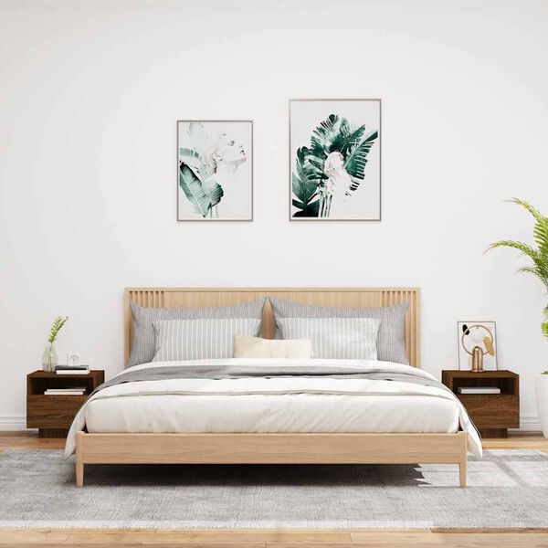 vidaXL Noćni ormarići s LED svjetlima 2 kom boja hrasta 40x39x37 cm