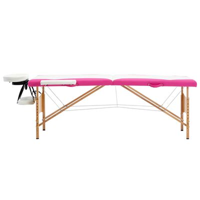 vidaXL Sklopivi stol za masažu s 2 zone drveni bijelo-ružičasti