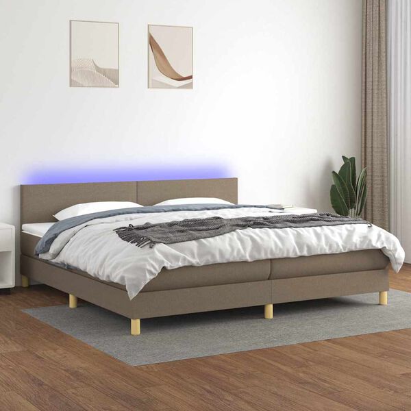 vidaXL Krevet box spring s madracem LED smeđesivi 200x200 cm tkanina