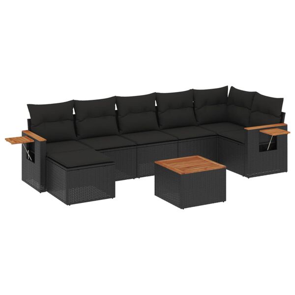 vidaXL 8-dijelni set vrtnih sofa od poliratana s jastucima crni