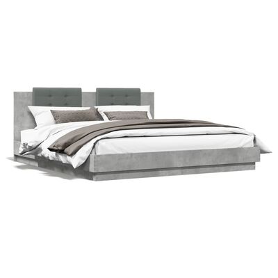 vidaXL Okvir kreveta s uzglavljem siva boja betona 200x200 cm drveni