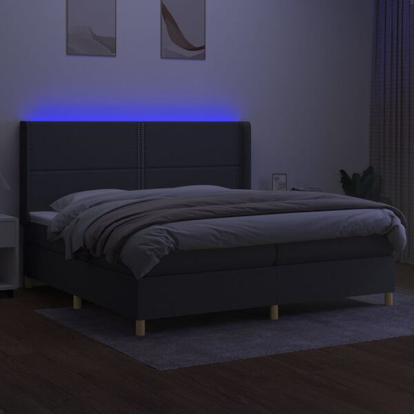 vidaXL Krevet box spring s madracem LED tamnosivi 200x200 cm tkanina