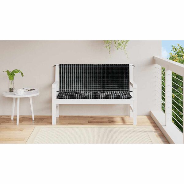 vidaXL Jastuci za vrtnu klupu 2 kom crni karirani 120x50x7 cm tkanina