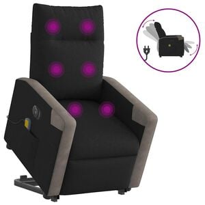 vidaXL Električni masažni naslonjač na podizanje od tkanine crni